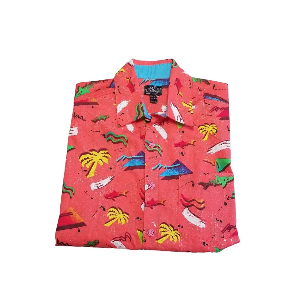 Maui And Sons Surf Co.Woven Coral Shirt Mens Small Original Boardwear Hawaiian